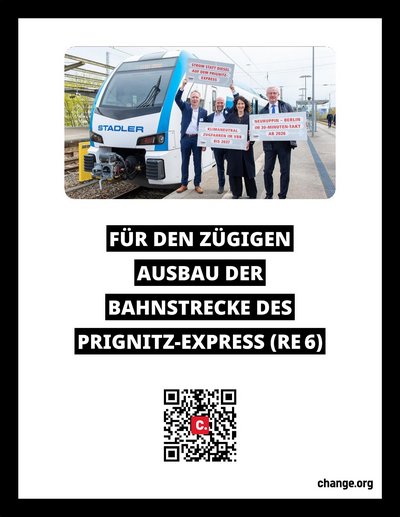 Das Bild zeigt den Flyer zur Petition. Darauf führt ein QR-Code zur Online-Petition.