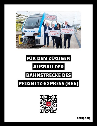 Das Bild zeigt den Flyer zur Petition. Darauf führt ein QR-Code zur Online-Petition.